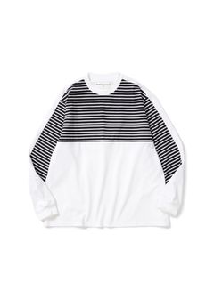 【ラスト1点】BORDER L/S TEE (WHITE) / 切り替え ボーダー カットソー