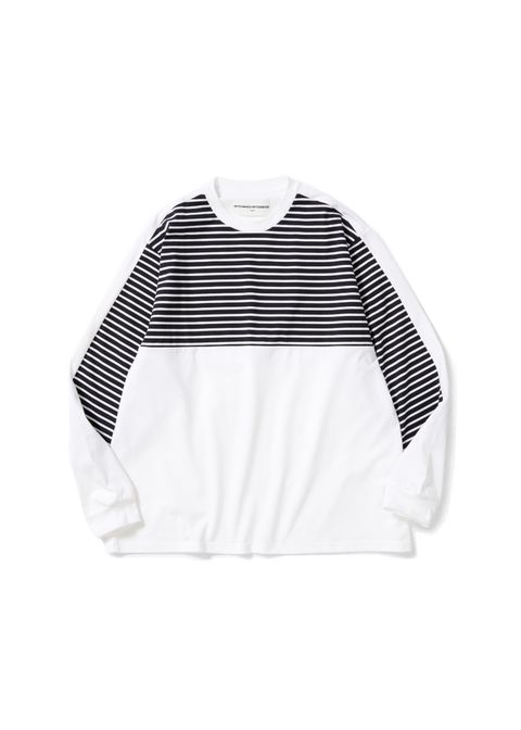 BORDER L/S TEE (WHITE) / 切り替え ボーダー カットソー