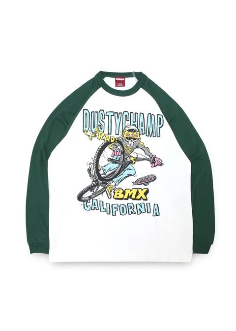 DUSTYCHAMP × DamianFulton RAGLAN L/S TEE (GREEN) / ダスティーチャンプ × ダミアンフルトン コラボ ロングスリーブ Tシャツ