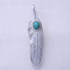 Feather LL with Stone 8*10 (Left) (SILVER) / ターコイズ付き特大フェザートップ (左向き)