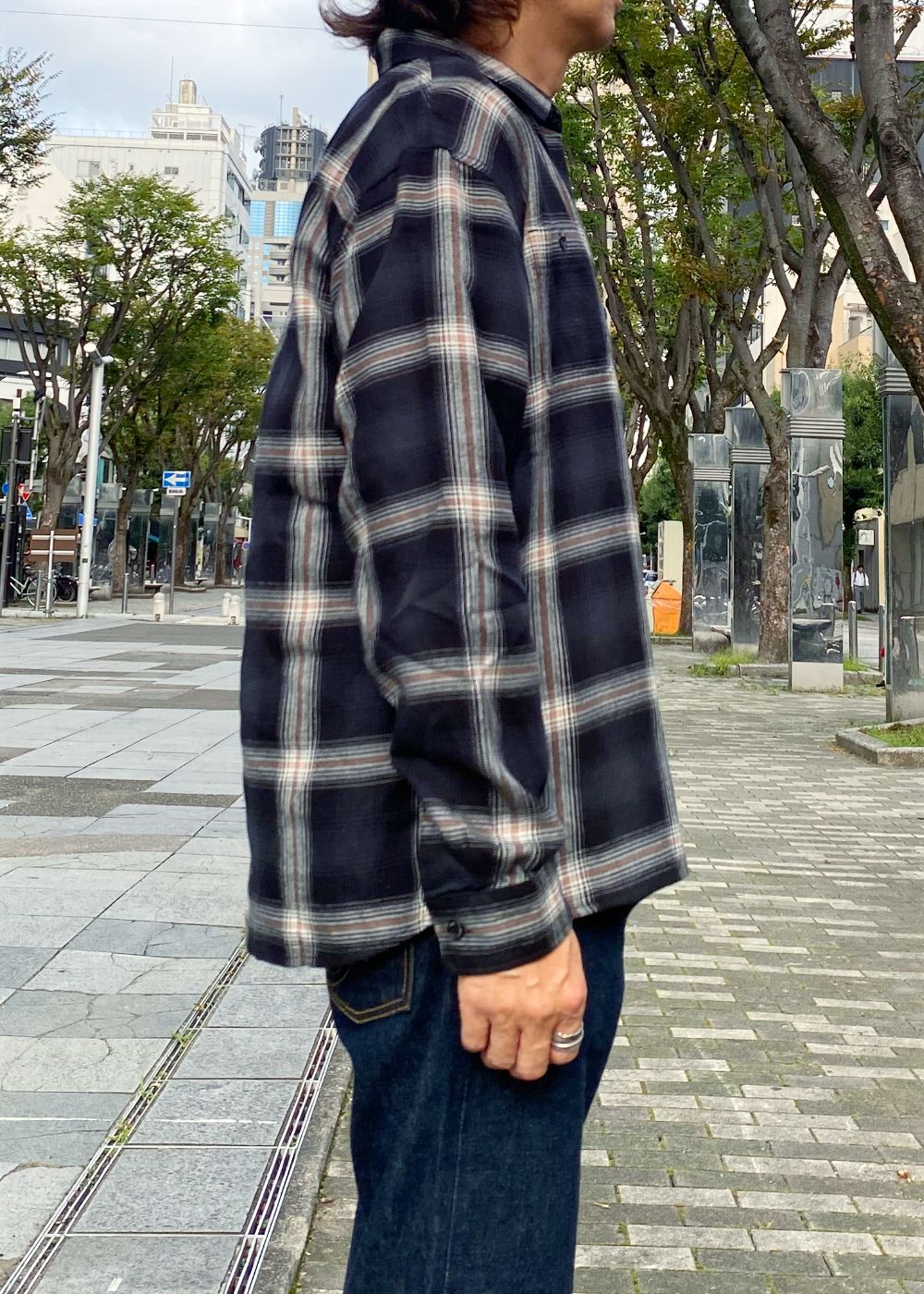 【ラスト1点】COTTON RAYON CHECK SHIRT (BLACK×BEIGE CHECK) / チェック コットンレーヨン ネルシャツ