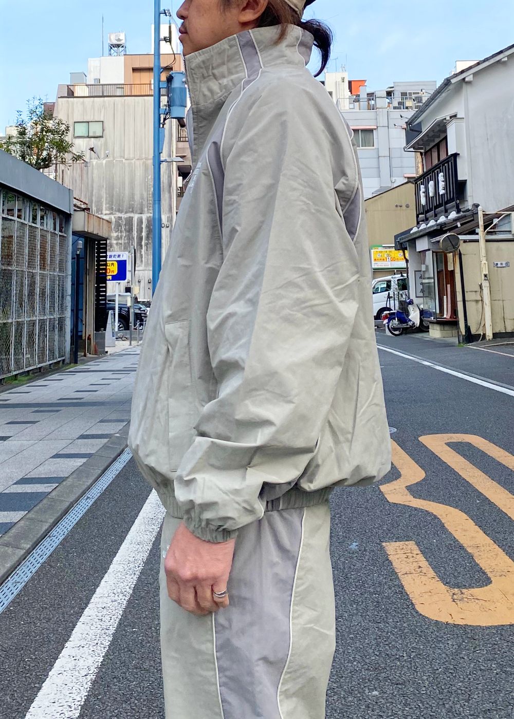Track Jacket (BEIGE×GRAY) / ナイロン トラック ジャケット / セットアップ可能