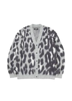 LEOPARD CARDIGAN (GRAY) / オリジナル レオパード柄 モヘア カーディガン