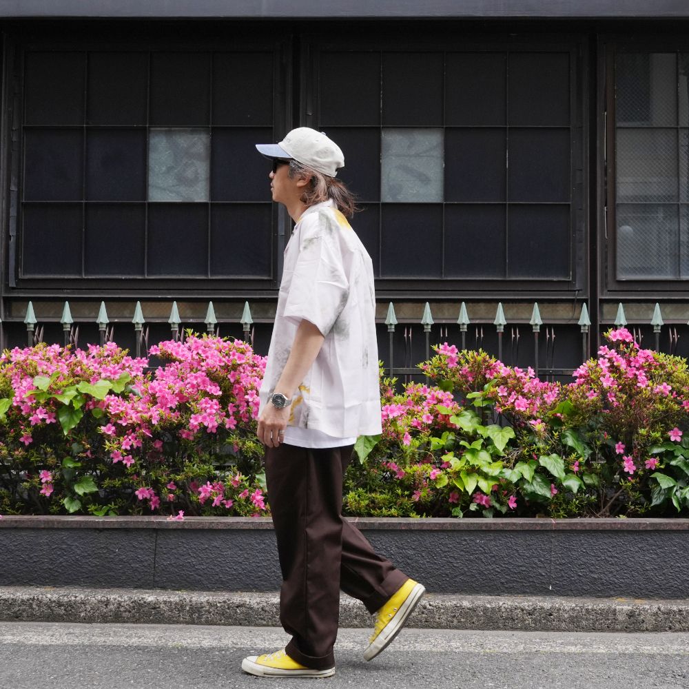 R9 PAINTED SS SHIRT (BEIGE) / オリジナル プリント オープンカラー シャツ