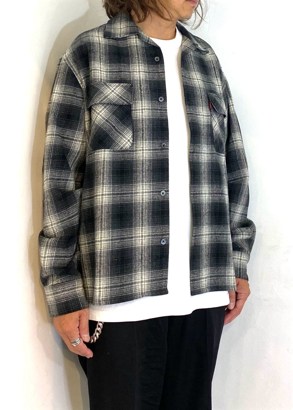 Ombre Check L/S Shirt (BLACK) / オンブレ チェック シャツ