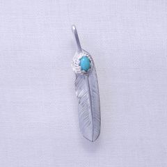 Feather L with Stone 6*8 (Left) (SILVER) / ターコイズ付き大フェザートップ (左向き)