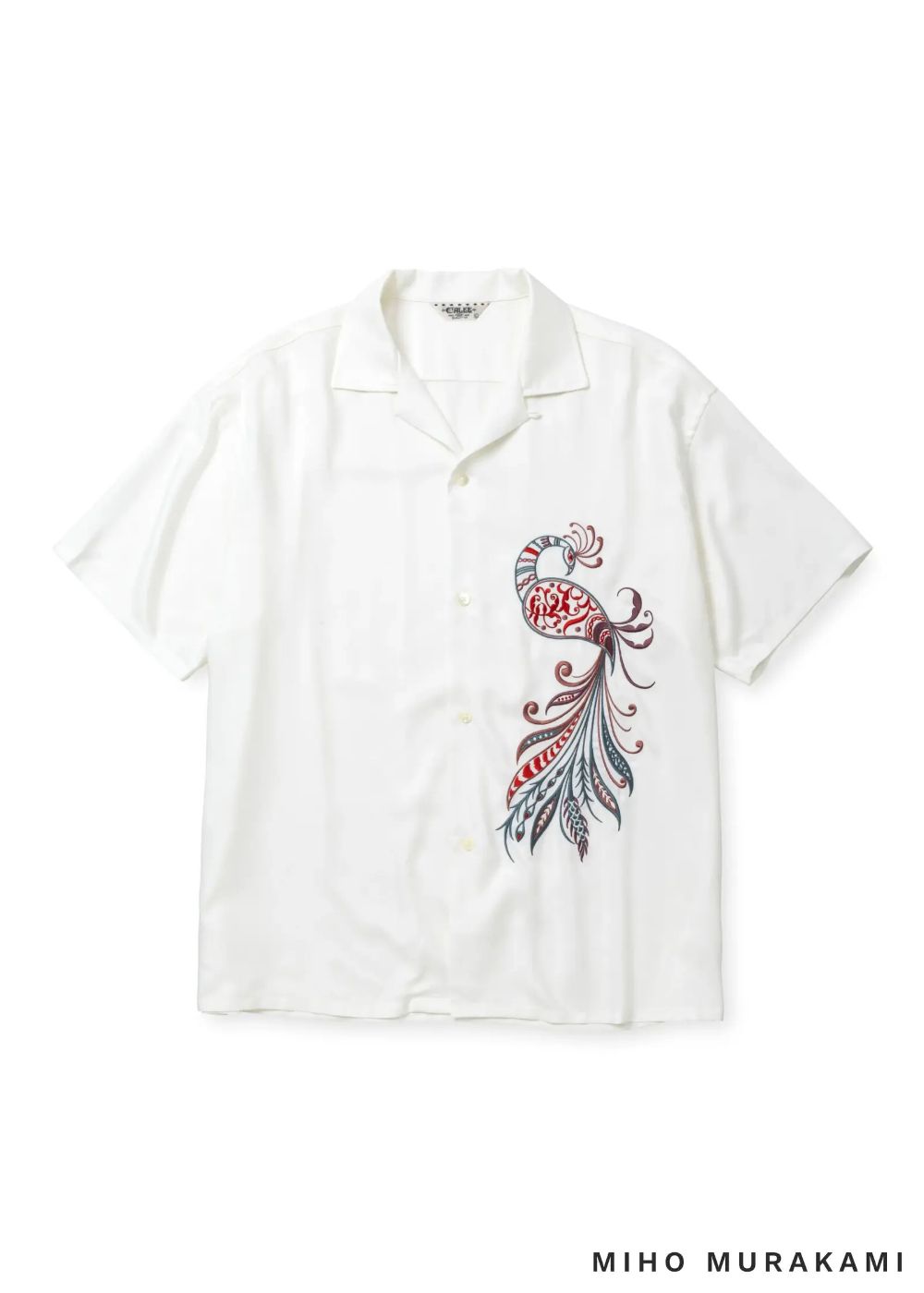 × MIHO MURAKAMI EMBROIDERY SH (WHITE) / ×MIHO MURAKAMI コラボ レーヨン オープンカラー シャツ