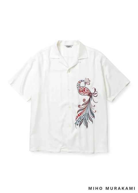 × MIHO MURAKAMI EMBROIDERY SH (WHITE) / ×MIHO MURAKAMI コラボ レーヨン オープンカラー シャツ
