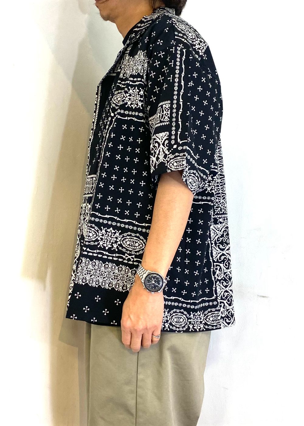 髑髏 bandana S/S shirts (BLACK) / ×横尾忠則 髑髏バンダナ柄 コラボ シャツ