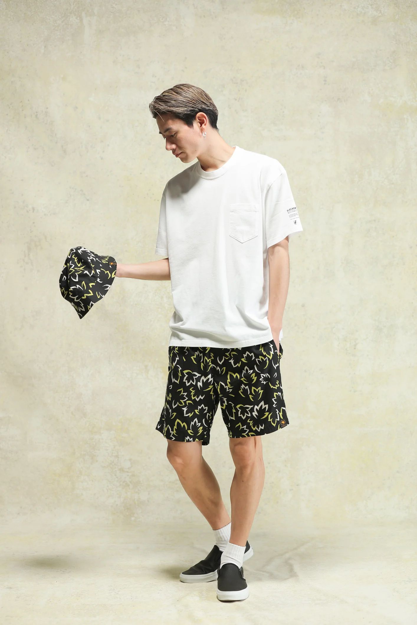 RATS - LEAF COTTON SHORTS (BLACK) / リーフ柄 イージーショーツ | LOOPHOLE