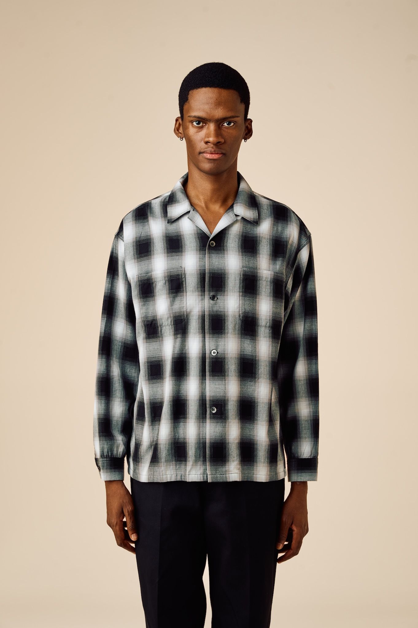 FIVE BROTHER Ex. L/S CHECK SHIRT "VIN" (GRAY) / ファイブ ブラザー コラボ チェック シャ