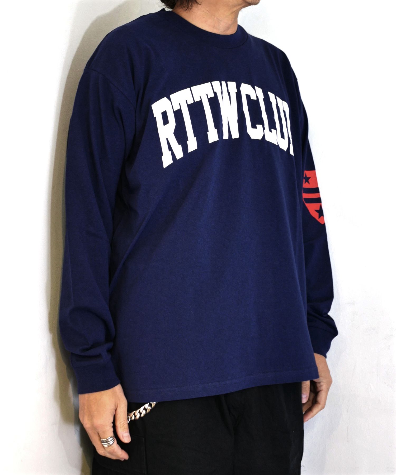 【ラスト1点】RTTW.C LS TEE (NAVY) / カレッジロゴ プリント Tシャツ