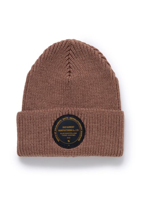 KNIT CAP CIRCLE PATCH (BROWN) / サークルパッチ ニットキャップ