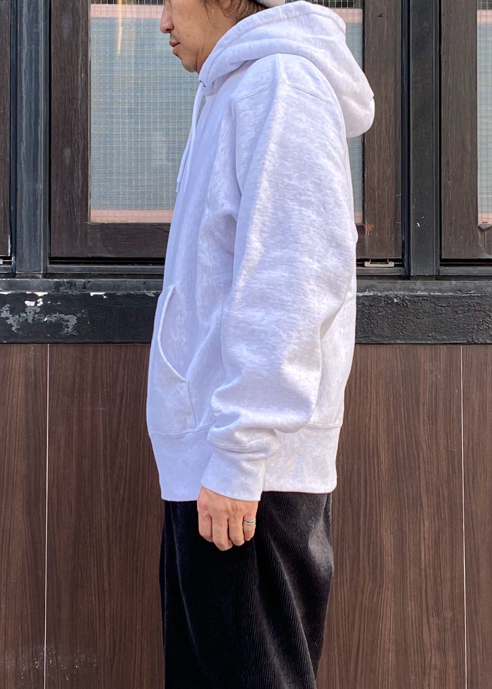 L/S HEAVY COTTON HOODED SWEAT "DAVID" (GRAY) / オリジナル スウェット パーカー