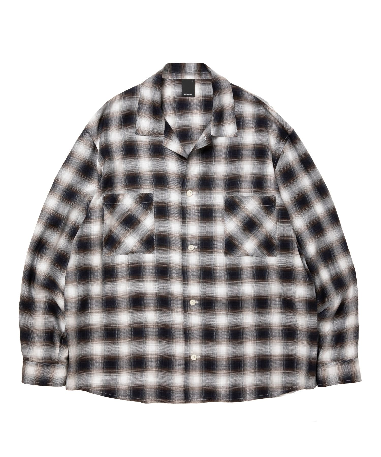 R9 OMBRE CHECK SHIRT (BLACK) / オンブレチェック オープン カラー シャツ