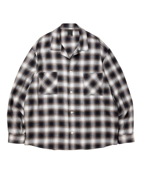 R9 OMBRE CHECK SHIRT (BLACK) / オンブレチェック オープン カラー シャツ