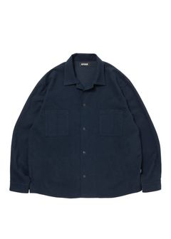 R9 OPEN COLLAR SHIRT (NAVY) / コットン スウェード オープン カラー シャツ