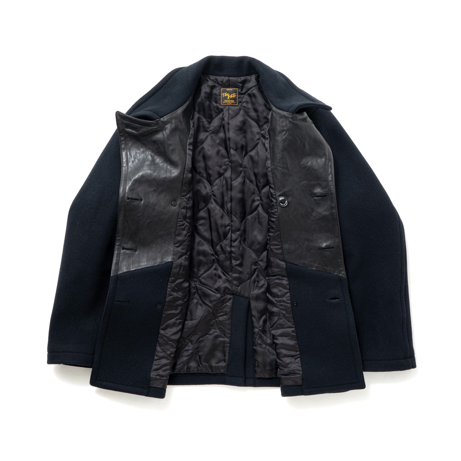 【ラスト1点】DOUBLE BREASTED WOOL JKT (BLACK) / 襟レザー ピーコート