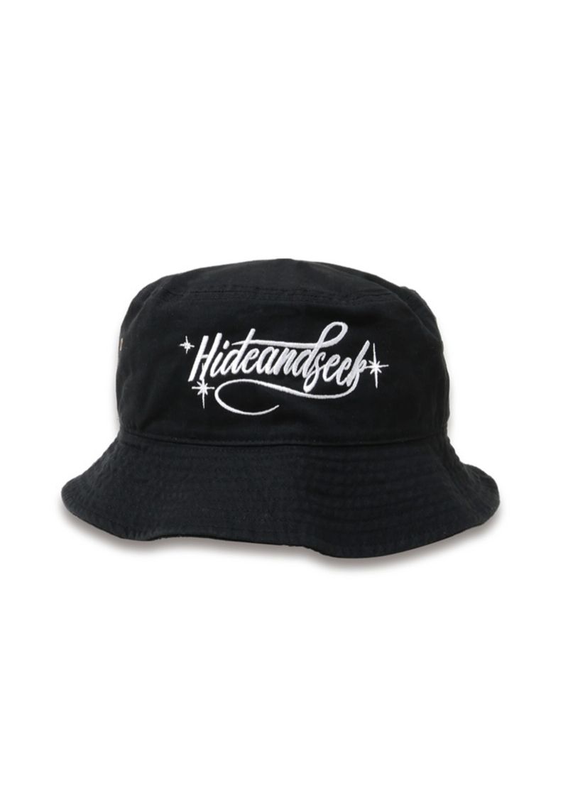 HIDE AND SEEK - Cursive Logo Crusher Hat (BLACK) / ロゴ刺繍