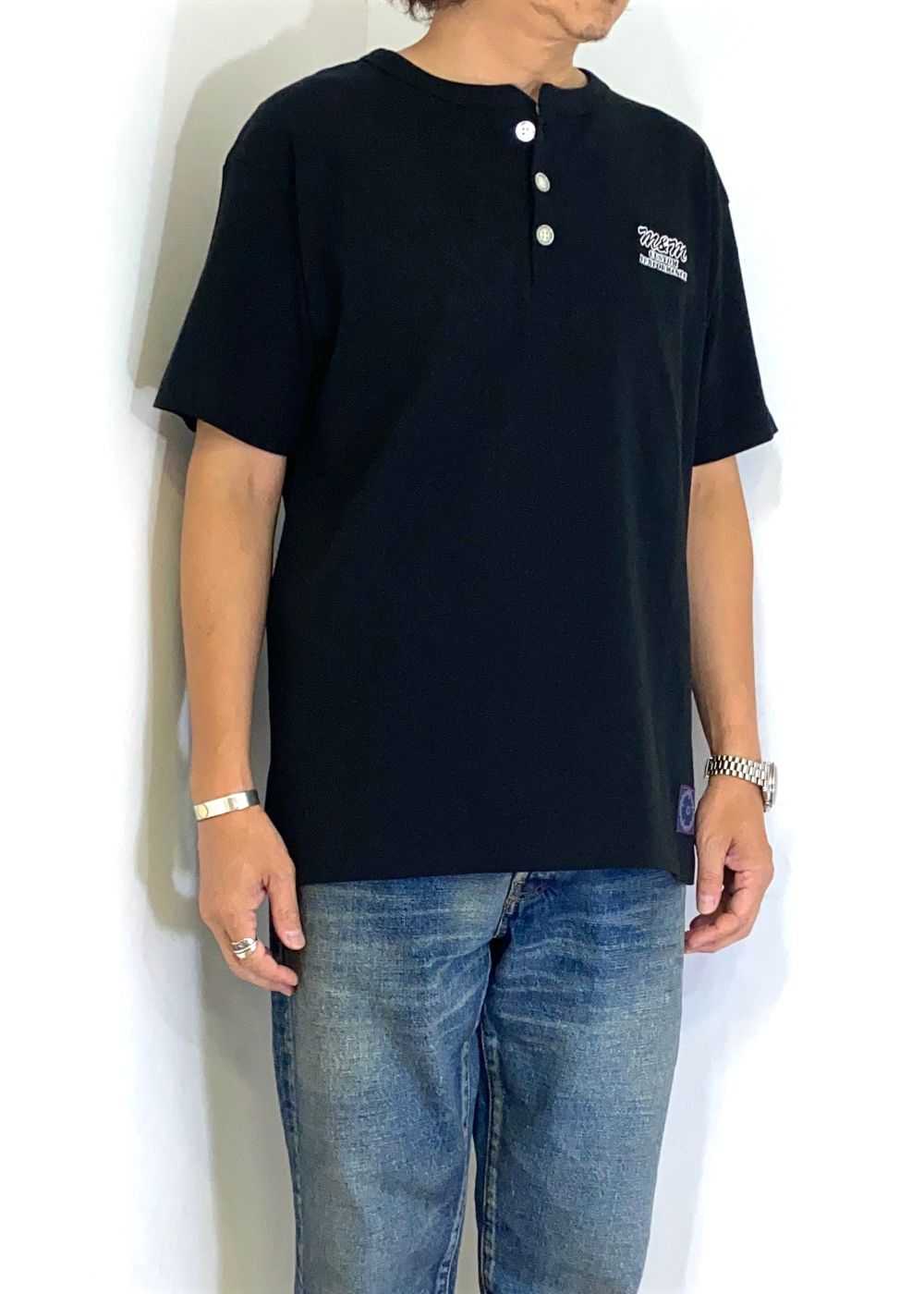 【ラスト1点】HENRY NECK TEE (BLACK) / ヘンリーネック Tシャツ
