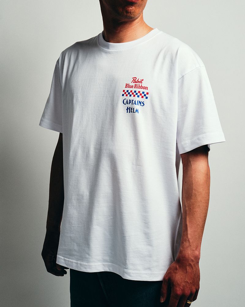 × Pabst Blue Ribbon RIDE BLUE SS TEE (WHITE) / ×パブストブルーリボン コラボ Tシャツ