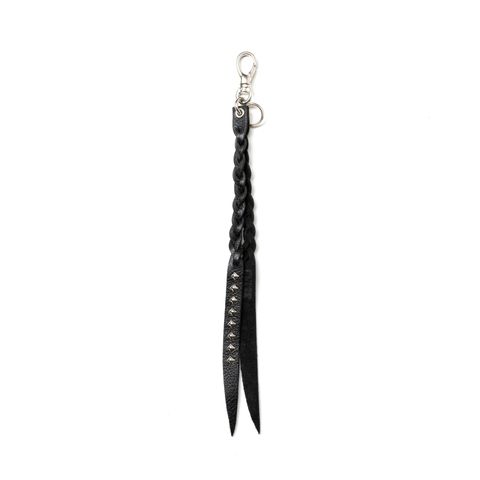 STUDS & KNITTING LEATHER LONG KEY RING ＜TYPE A＞ (BLACK) / スタッズ レザー キーリング