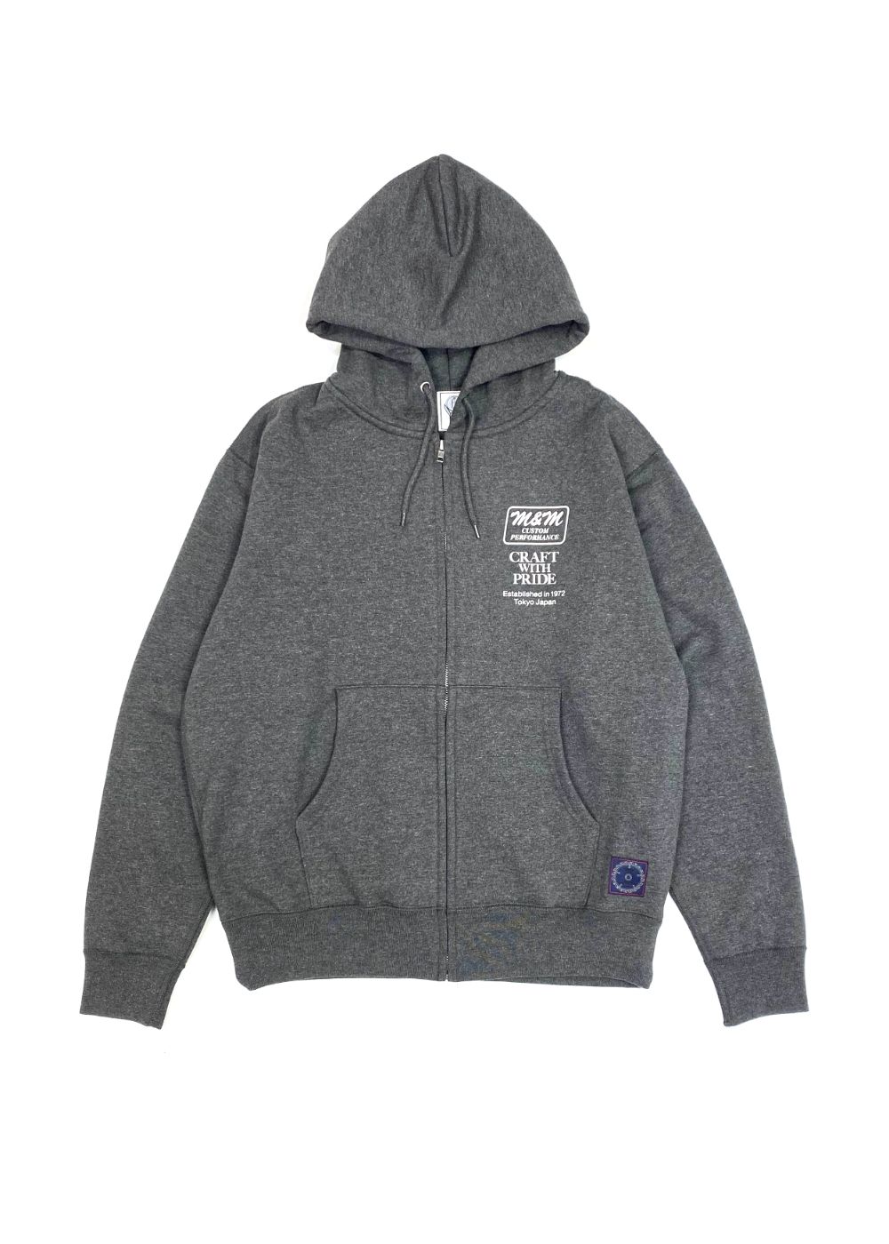 【ラスト1点】ZIP HOODIE (CHARCOAL) / プリント スウェット ジップ パーカー