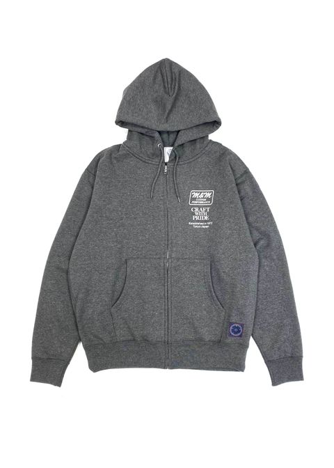 【ラスト1点】ZIP HOODIE (CHARCOAL) / プリント スウェット ジップ パーカー