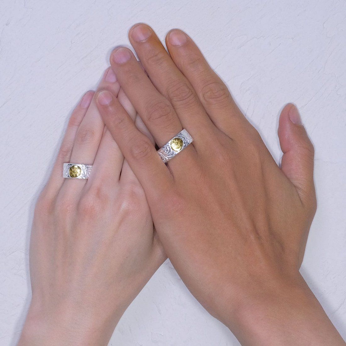 KARAKUSA Ring with Gold Point L (SILVER) / 24金Lポイント唐草リング(大)