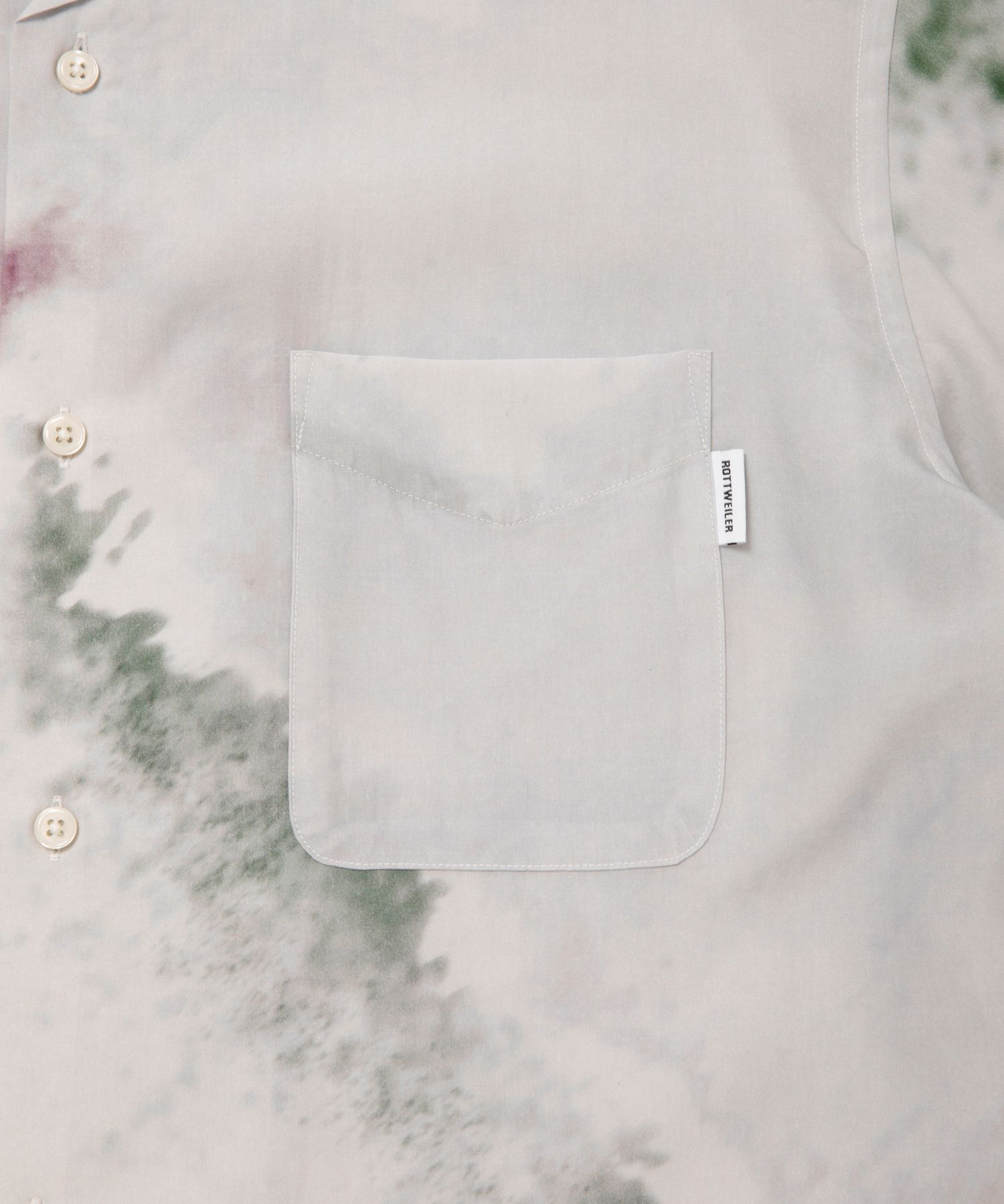 R9 PAINTED SS SHIRT (GRAY) / オリジナル プリント オープンカラー シャツ