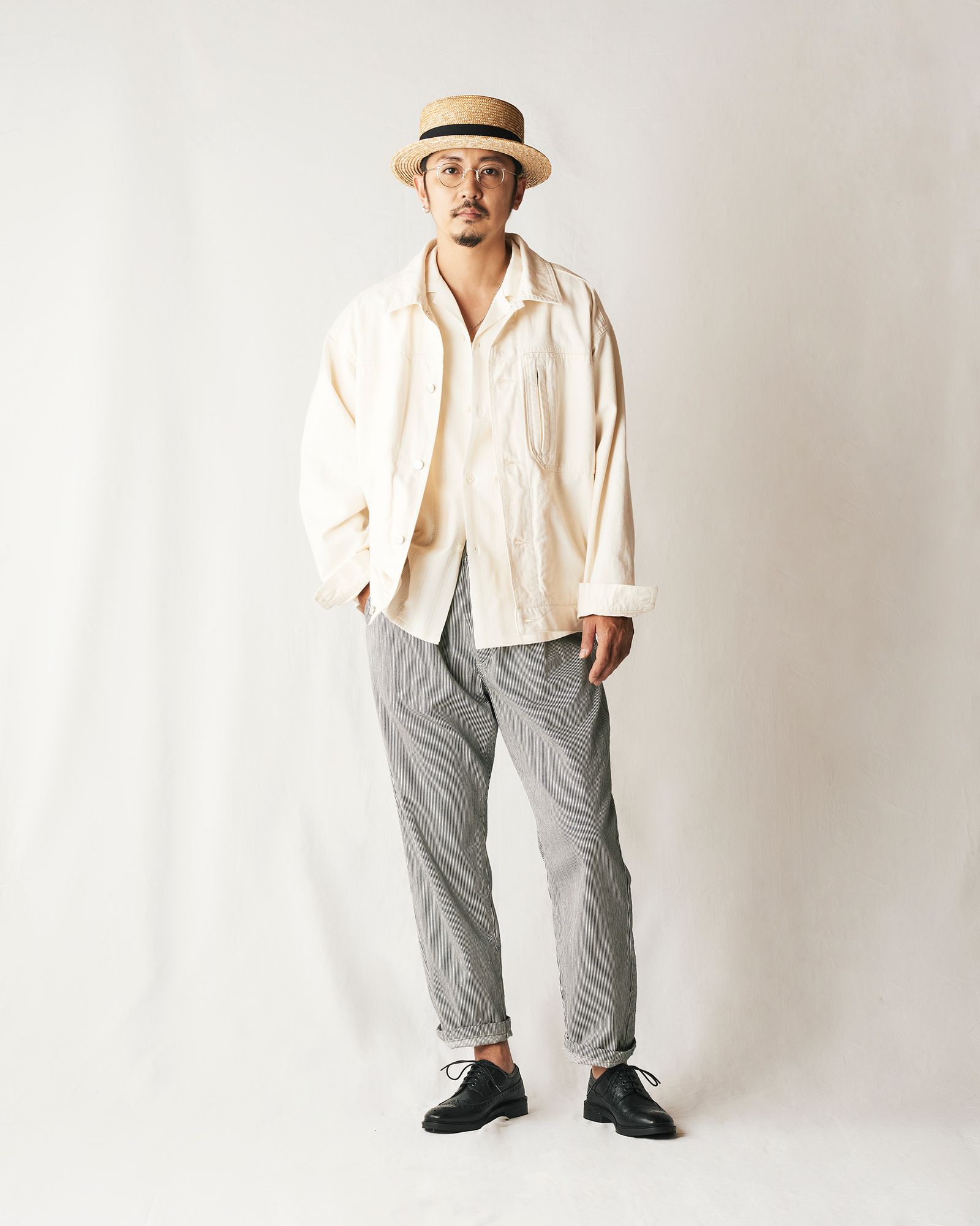 STRAW BOATER HAT (BEIGE) / オリジナル カンカン帽