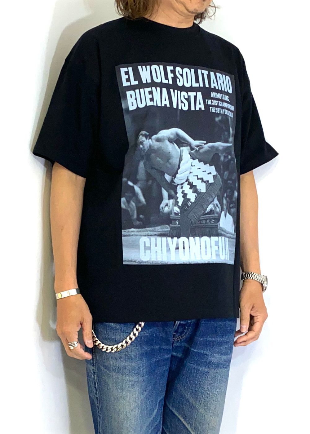 【ラスト1点】【千代の富士×BUENA VISTA】El wolf solitario tee dos (BLACK) / ×千代の富士 コラボ Tシャツ