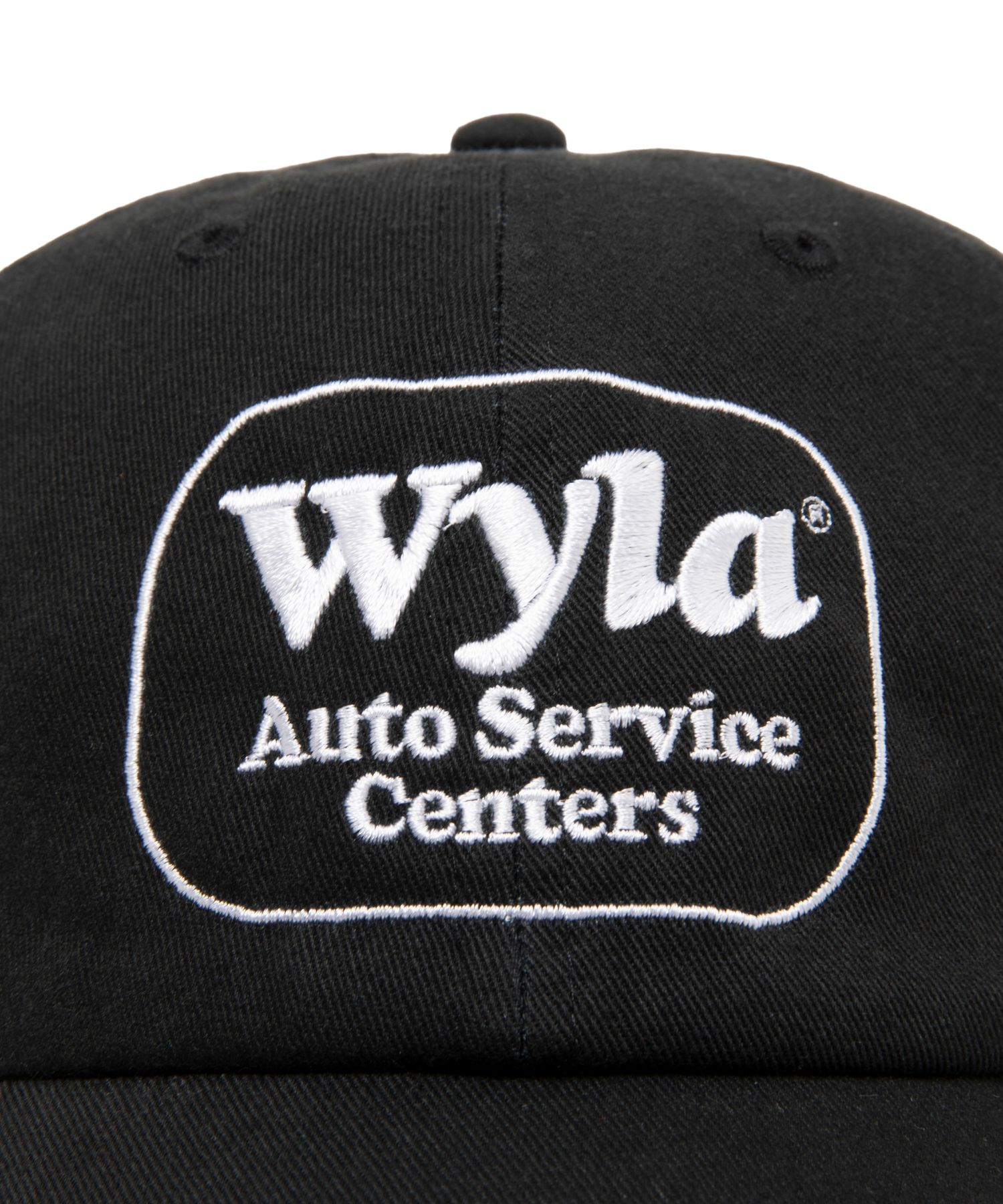 WYLA CAP (BLACK) / ロゴ刺繍 ダッド キャップ。