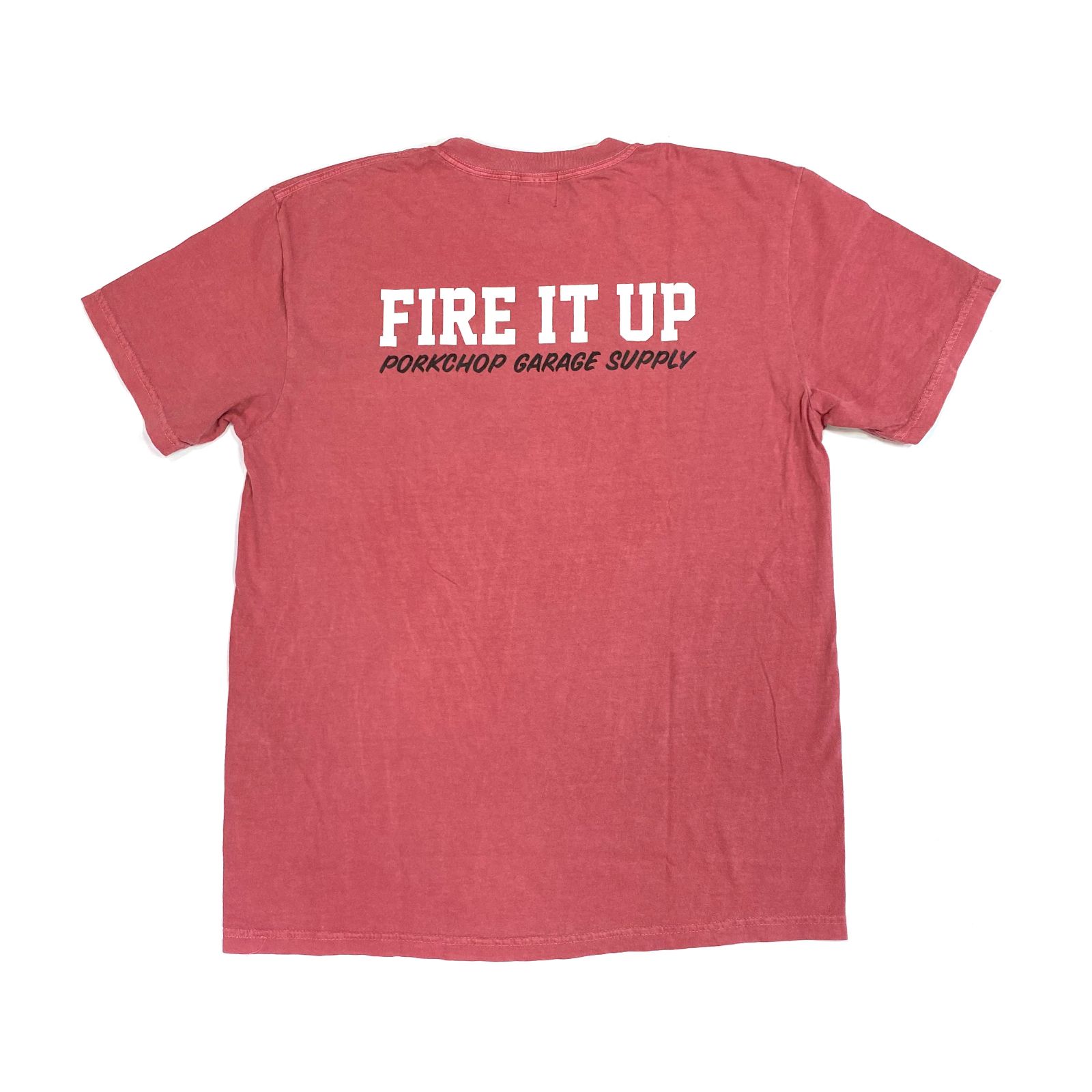 FIRE BLOCK POCKET TEE (CRIMSON RED) / ロゴ プリント ポケットTシャツ
