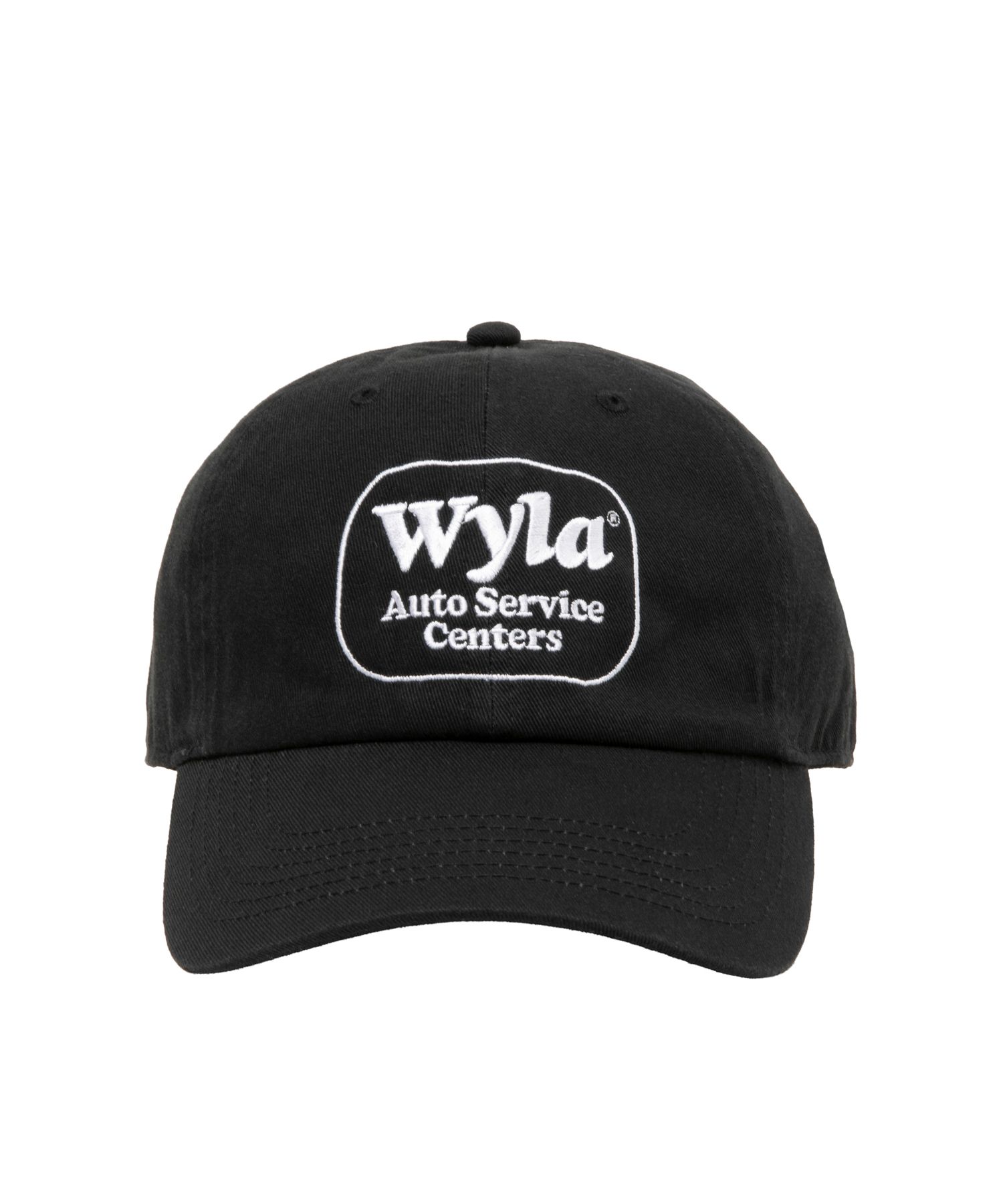 WYLA CAP (BLACK) / ロゴ刺繍 ダッド キャップ。