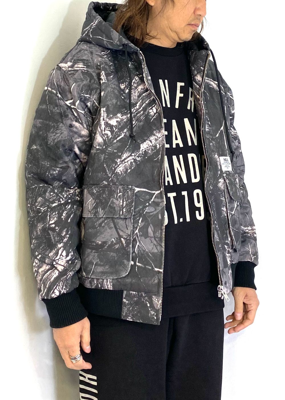 Camo Zip Hooded Jacket (BLACK CAMO) / オリジナル カモフラージュ フード ジャケット / セットアップ可能
