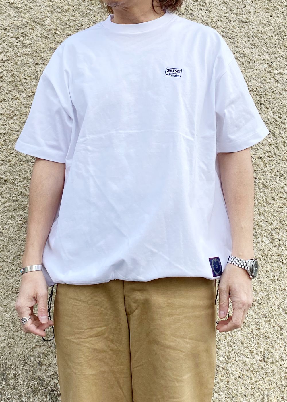 DRAWSTRING TEE (WHITE) / ロゴ刺繍 ドローストリング Tシャツ