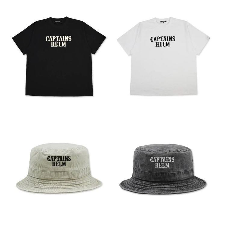 CAPTAINS HELM 新作販売告知 / 立体的なロゴが特徴の半袖Tシャツに加え、風合い良く仕上げたバケットハットが発売。