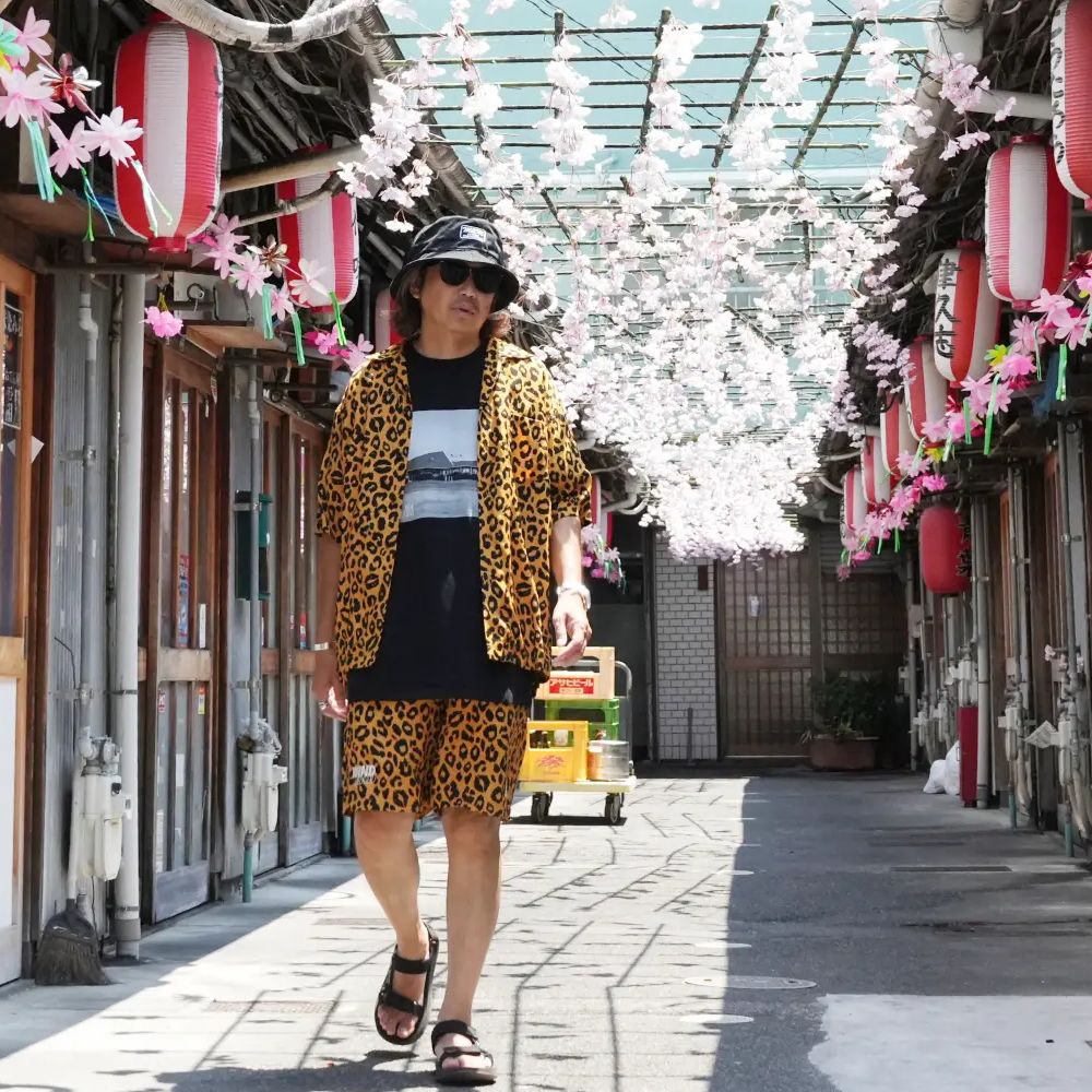 【ラスト1点】×WDS Lips Leopard Print Open Collar SH (BRT) / ウィンダンシー コラボ レオパードリップ シャツ / セットアップ可能