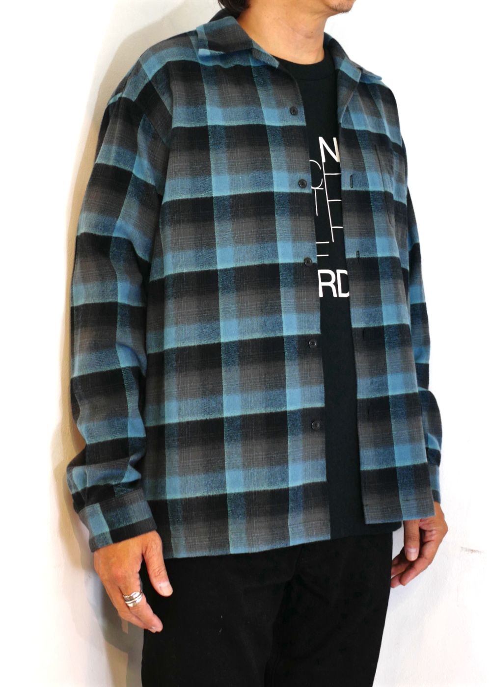 MINEDENIM - C.R Flow Ombre Check Open Collar L/S SH (BPT) / オンブレチェック オープンカラー シャツ | LOOPHOLE