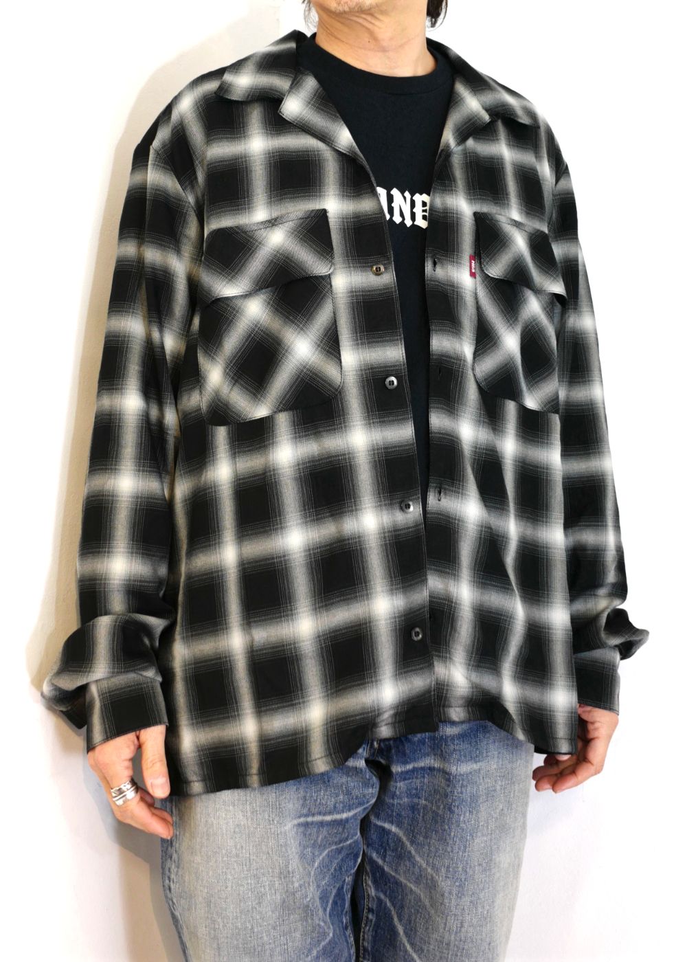 HIDE AND SEEK - OMBRE CHECK L/S SHIRT (BLACK) / オンブレチェック