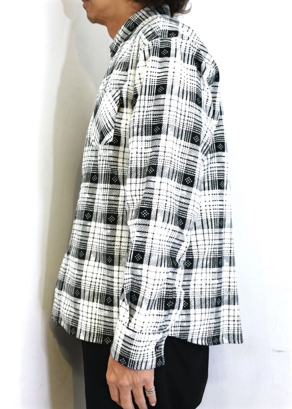 RATS - B.D PRINT FLANNEL CHECK SHIRT (WHITE CHECK) / コットン