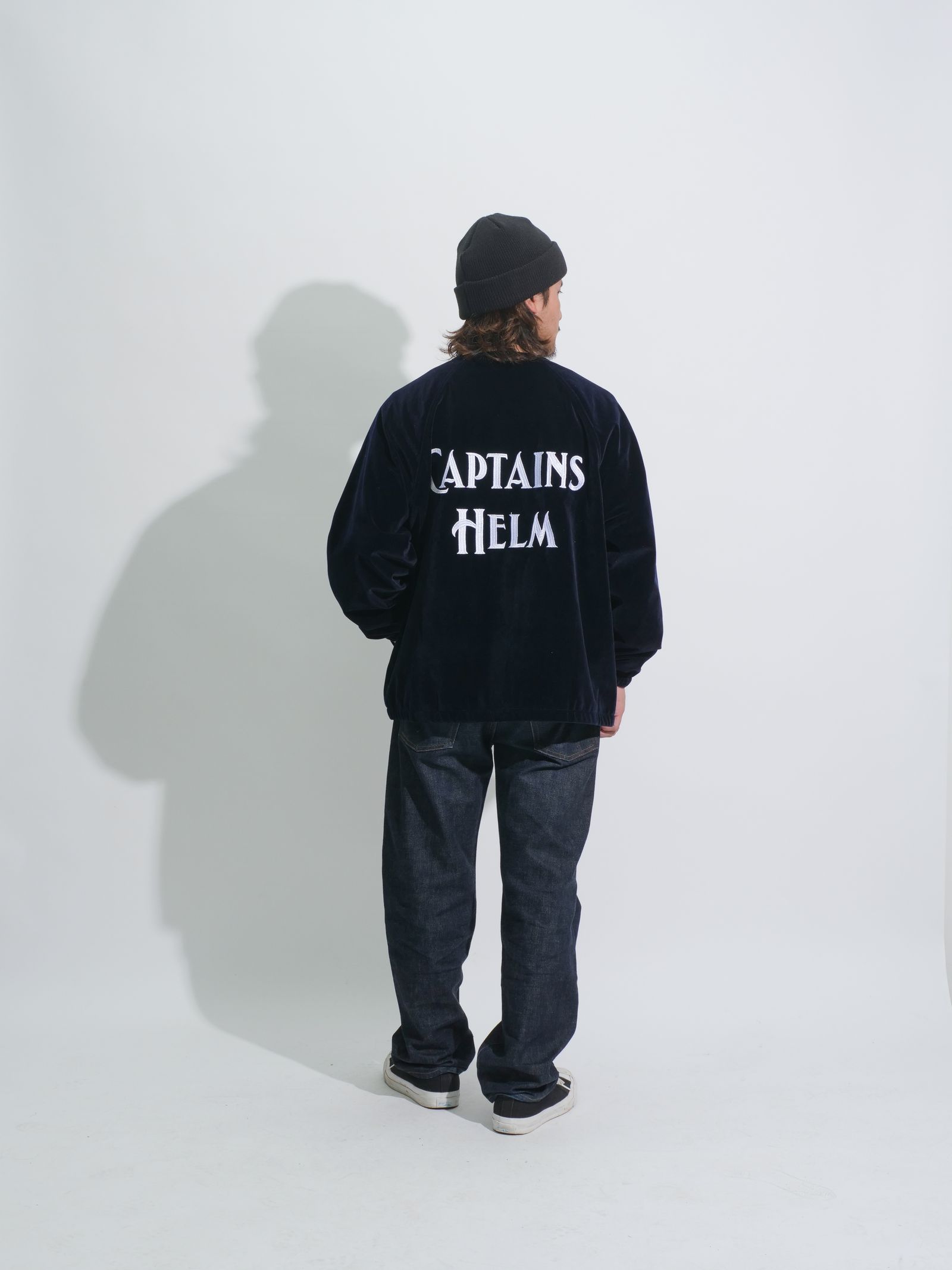 CAPTAINS HELM - LOGO VELOUR COACH JACKET (NAVY) / ロゴ