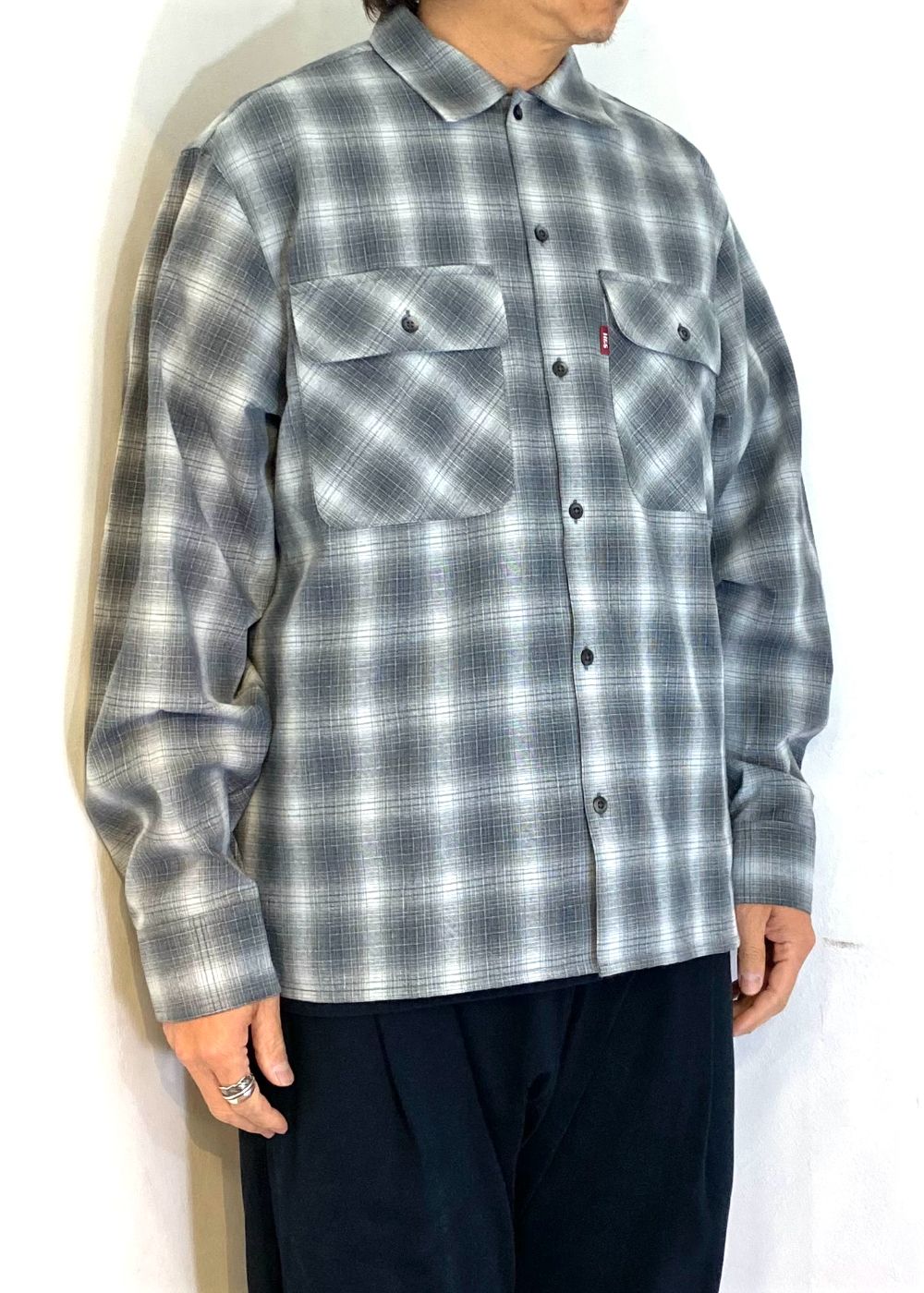 新作人気モデル L/S Check Ombre - SEEK AND HIDE Shirt オンブレ / (BLACK) ジャケット・アウター