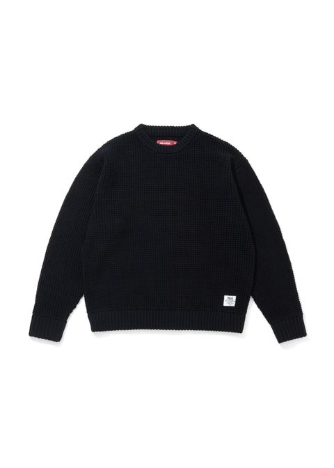 Heavy Waffle Knit Sweater (BLACK) / ヘビーワッフル コットン ニット セーター