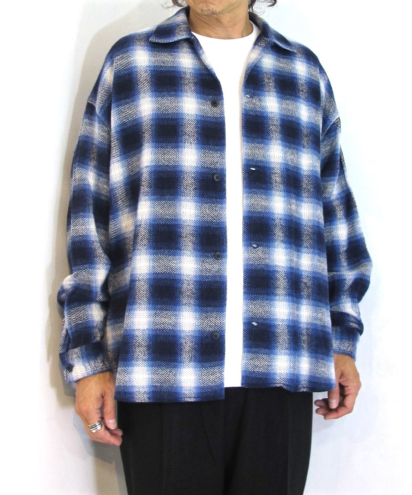 ROTTWEILER - OPEN COLLAR OMBRE SHIRTS (BLACK) / オンブレチェック