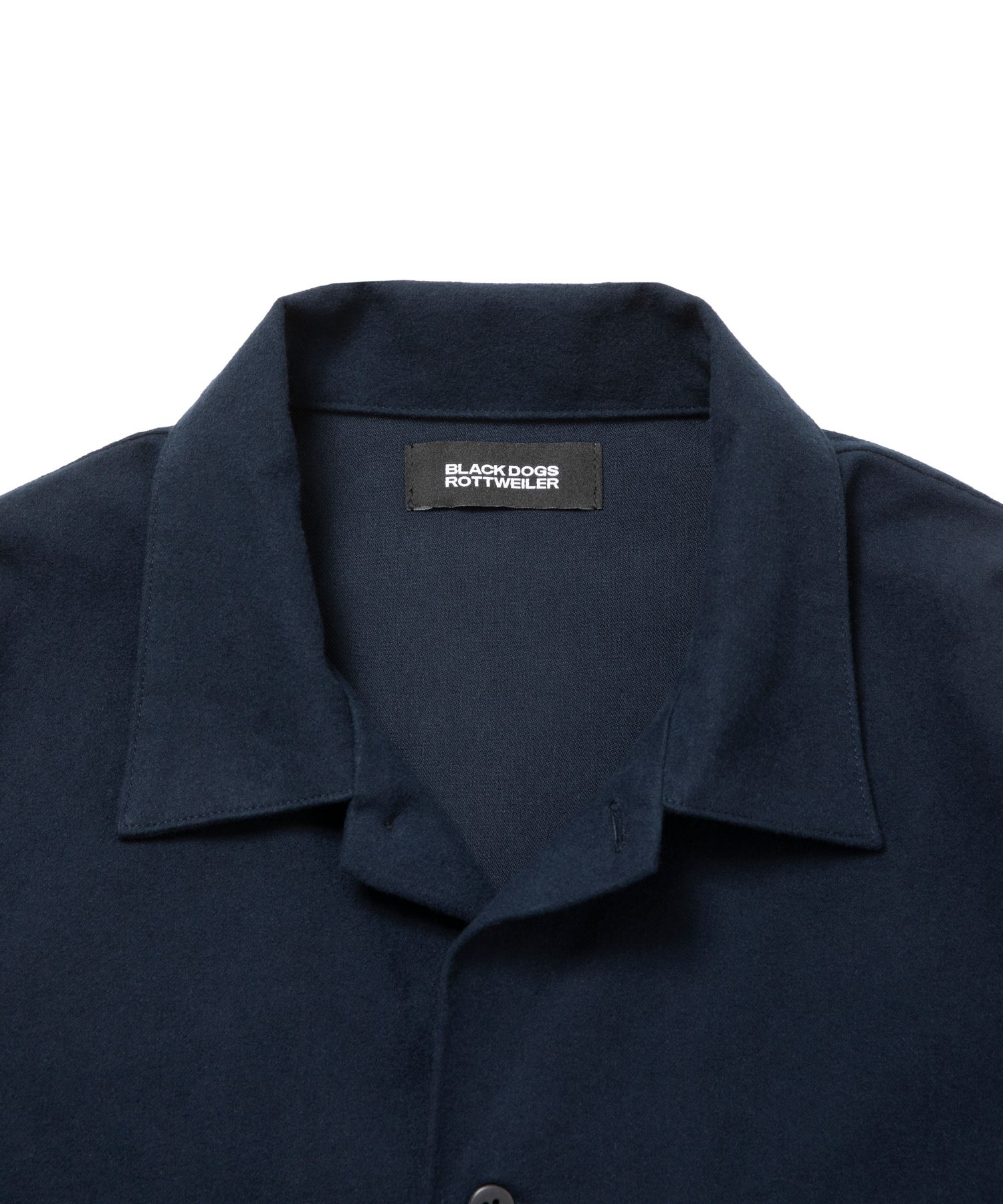 R9 OPEN COLLAR SHIRT (NAVY) / コットン スウェード オープン カラー シャツ