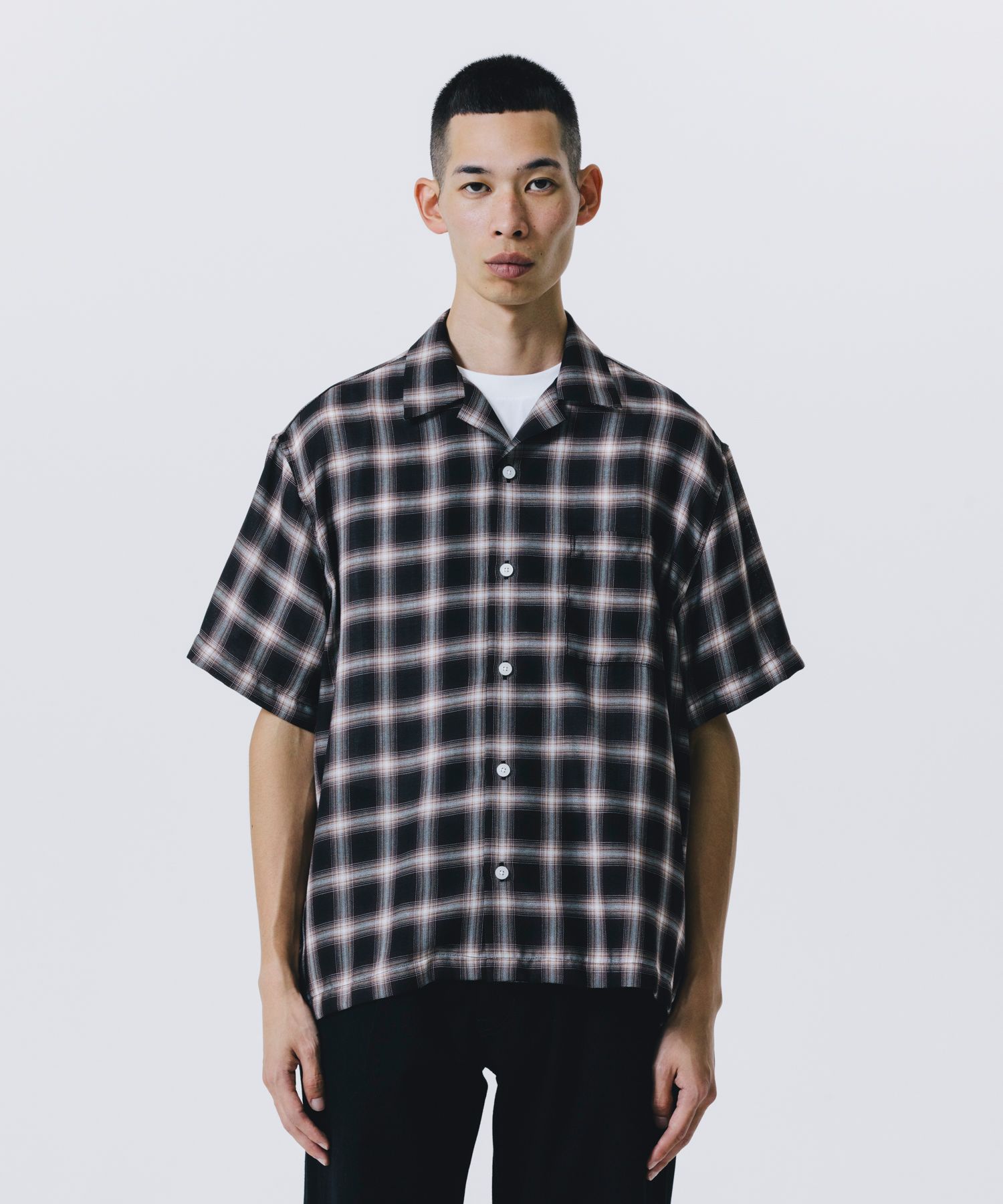 R9 VIYELLA CHECK S/S SHIRT (RED) / チェック オープンカラー シャツ