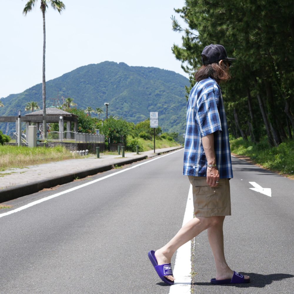 【ラスト1点】OPEN COLLAR S/S SHIRT (NAVY×OFF WHITE) / チェック オープン カラー シャツ