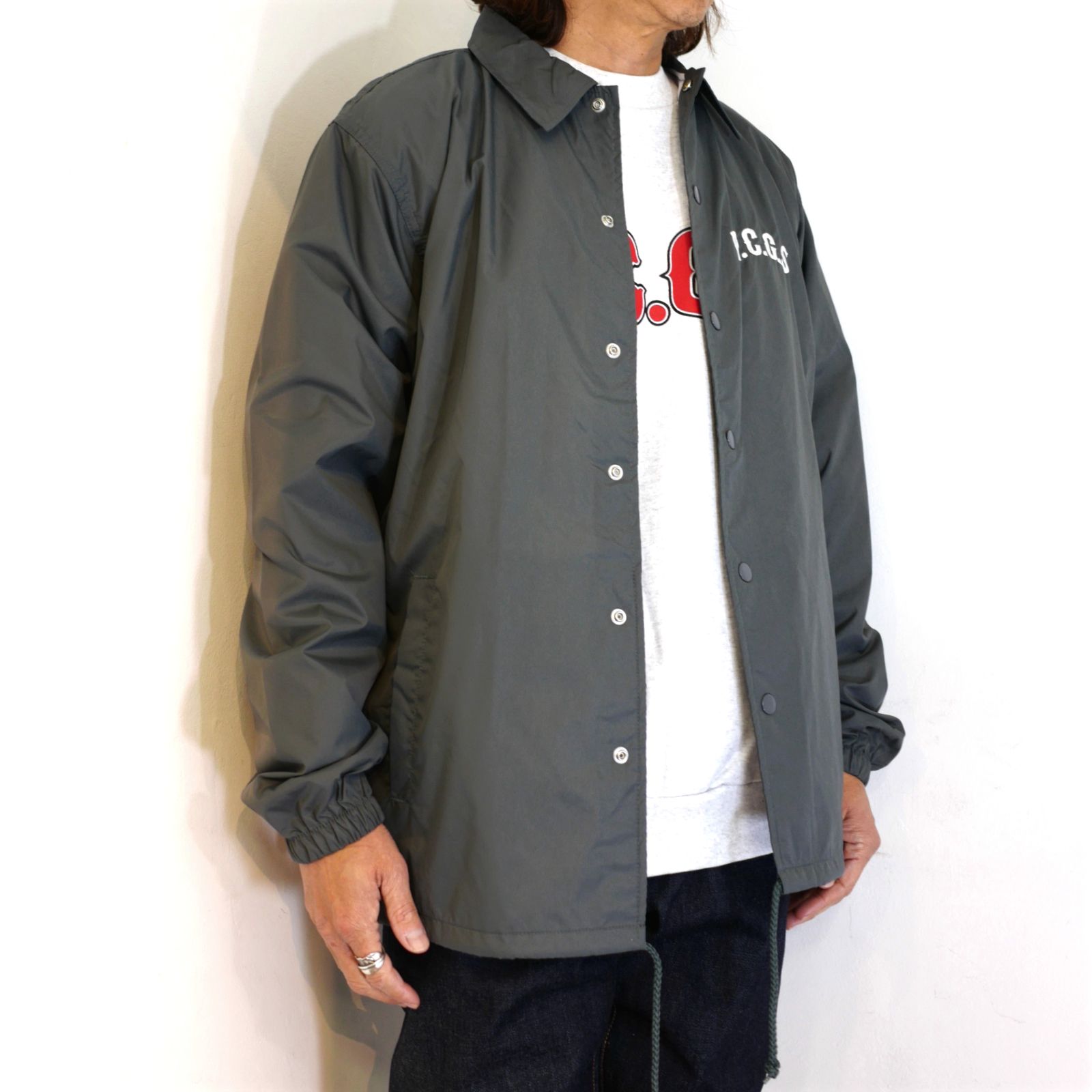 PORKCHOP - CIRCLE PORK COACH JKT (CEMENT) / サークルポークロゴ